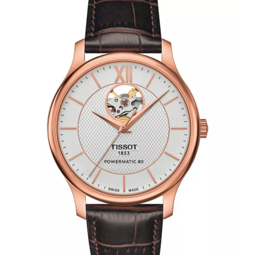 Tissot Tradition Powermatic 80 Open Heart Brown Leather Strap