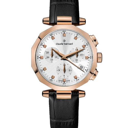 Claude Bernard Dress Code Chronograph Black Leather Strap