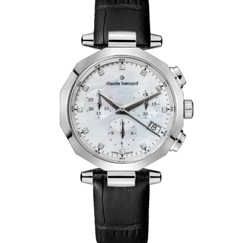 Claude Bernard Dress Code Chronograph Black Leather Strap
