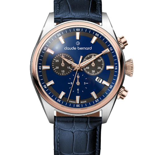 Claude Bernard Proud Heritage Chronograph Blue Leather Strap