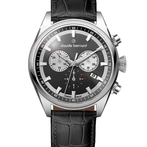 Claude Bernard Proud Heritage Chronograph Black Leather Strap