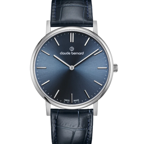 Claude Bernard Slim Line 41 Two-Hands Blue Leather Strap