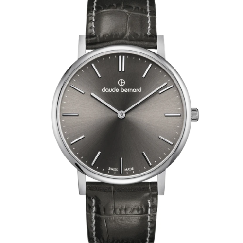 Claude Bernard Slim Line 41 Two-Hands Grey Leather Strap