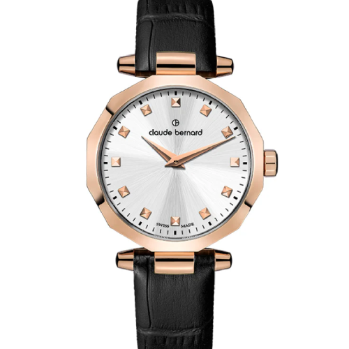 Claude Bernard Dress Code Two-Hands Black Leather Strap