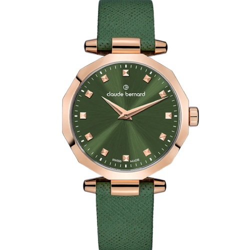 Claude Bernard Dress Code Two-Hands Green Leather Strap