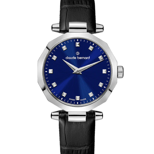 Claude Bernard Dress Code Two-Hands Black Leather Strap