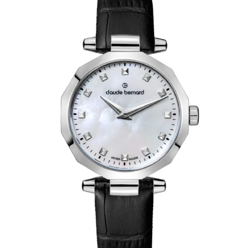 Claude Bernard Dress Code Two-Hands Black Leather Strap