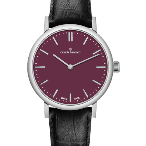 Claude Bernard Slim Line 32 Two-Hands Black Leather Strap