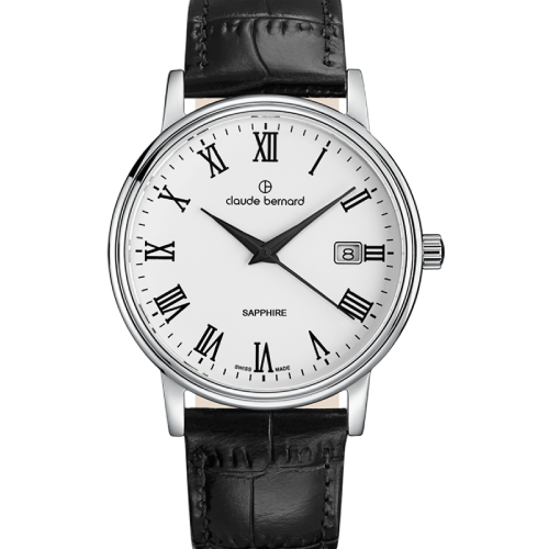 Claude Bernard Classic Date Black Leather Strap