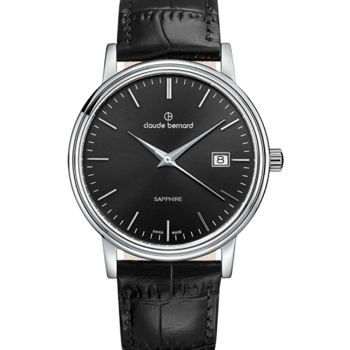 Claude Bernard Classic Date Black Leather Strap
