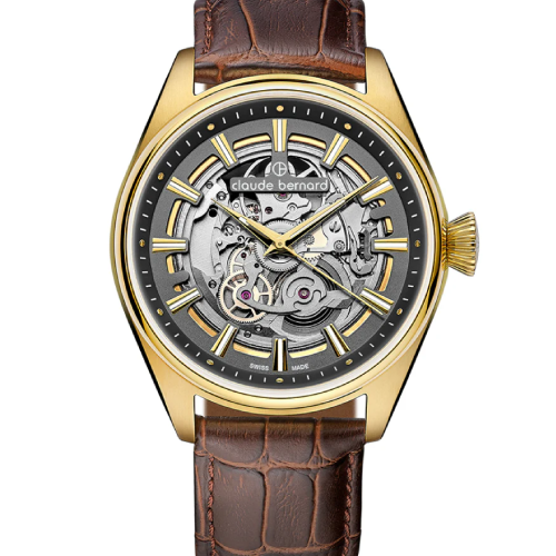 Claude Bernard Proud Heritage Automatic Skeleton Brown Leather Strap