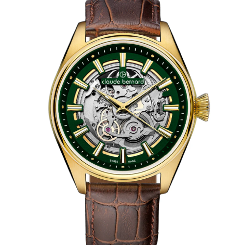 Claude Bernard Proud Heritage Automatic Skeleton Brown Leather Strap
