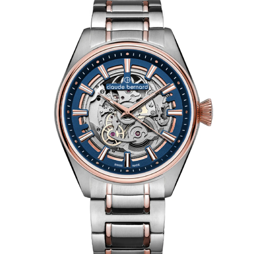 Claude Bernard Proud Heritage Automatic Skeleton Two Tone Stainless Steel Bracelet