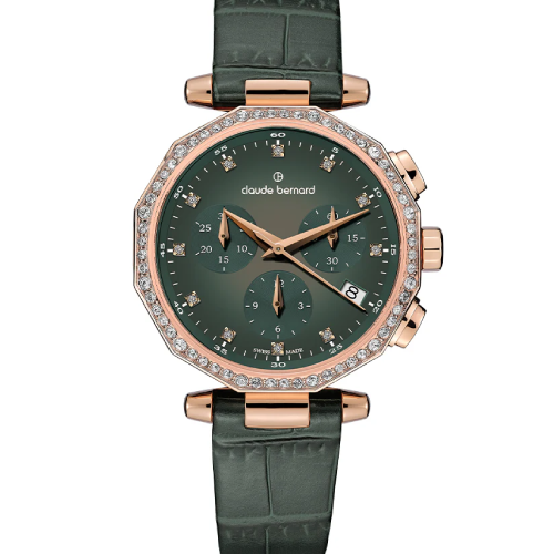 Claude Bernard Dress Code Chronograph Stones Green Leather Strap