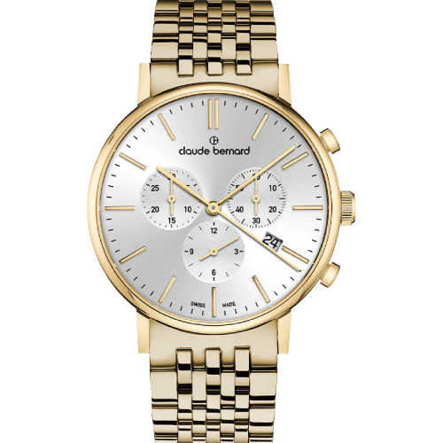 Claude Bernard Slim Line Chronograph Gold Stainless Steel Bracelet