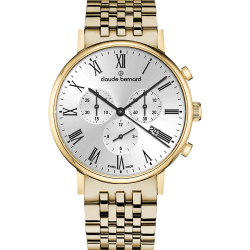 Claude Bernard Slim Line Chronograph Gold Stainless Steel Bracelet