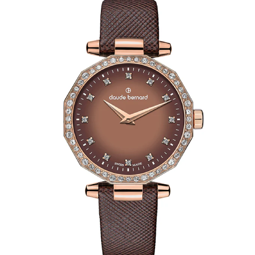 Claude Bernard Dress Code Two-Hands Brown Leather Strap