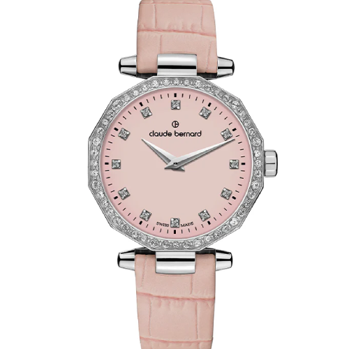 Claude Bernard Dress Code Two-Hands Pink Leather Strap
