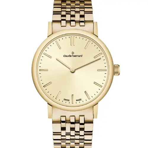 Claude Bernard Slim Line 32 Two-Hands Gold Stainless Steel Bracelet