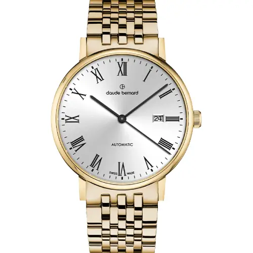 Claude Bernard Slim Line Automatic Date Gold Stainless Steel Bracelet