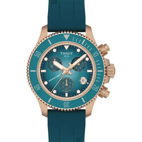 TISSOT Seastar 1000 Chronograph Turquoise Silicone Strap