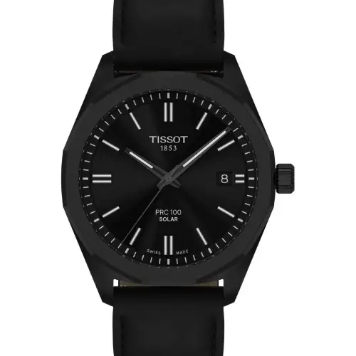 TISSOT T-Classic PRC 100 Solar Black Leather Strap