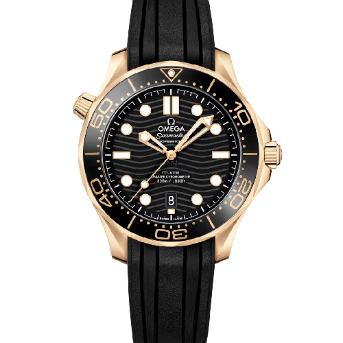 Omega Seamaster Diver 300m Co-Axial Master Chronometer 42mm Moonshine™ Gold on Rubber Strap