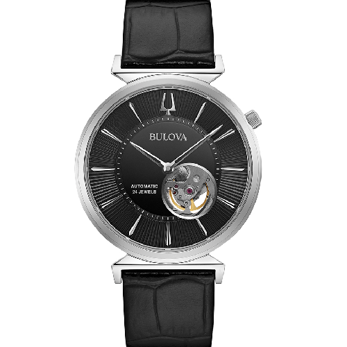 BULOVA Regatta Automatic Black Leather Strap