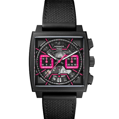 Tag Heuer Monaco Defiant Pink Titanium Automatic Chronograph Black Rubber Strap