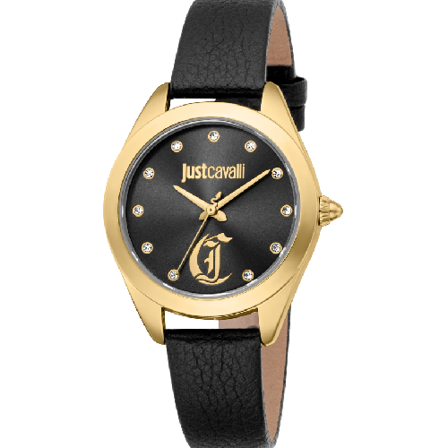 Just Cavalli Luna Black Leather Strap