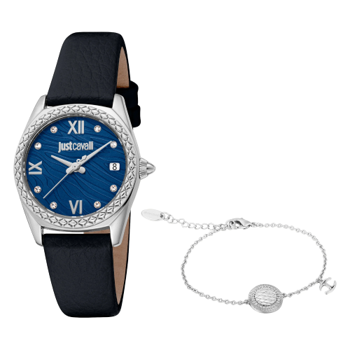 Just Cavalli Indomitable Animalier Black Leather Strap