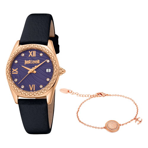 Just Cavalli Indomitable Animalier Black Leather Strap