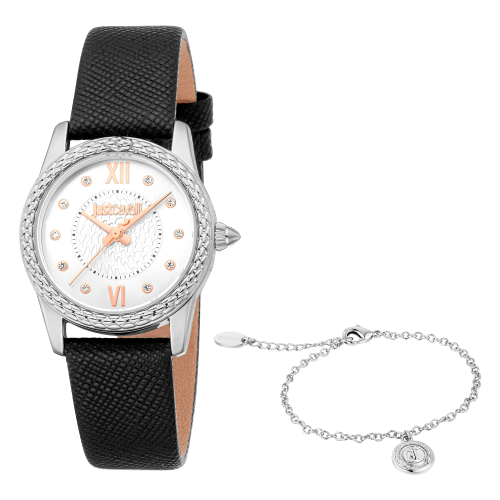Just Cavalli Sublime Animalier Black Leather Strap