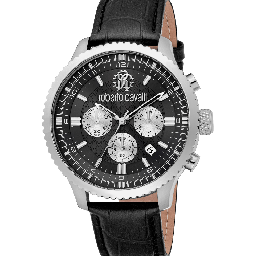 ROBERTO CAVALLI Gent Chronograph Black Leather Strap