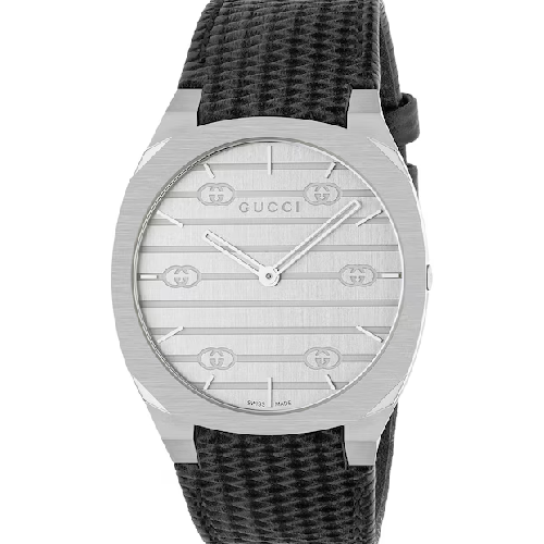 GUCCI 25H Quartz Black Leather Strap 38 mm