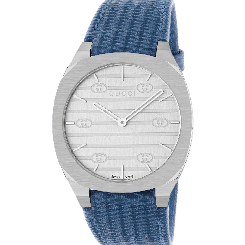 GUCCI 25H Quartz Blue Leather Strap 38 mm