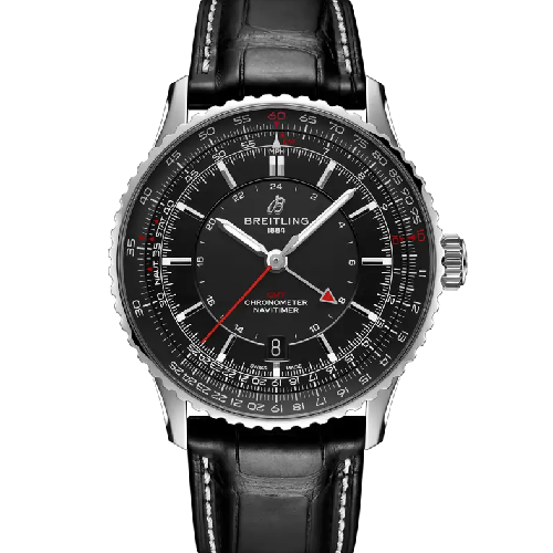 Breitling Navitimer Automatic GMT 41 Black Leather Strap