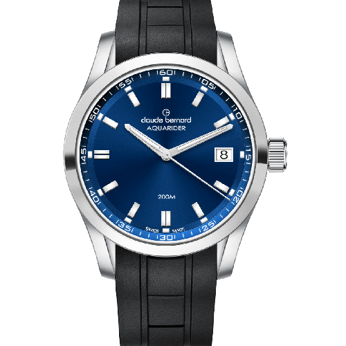 Claude Bernard Aquarider Date Ladies Black Rubber Strap