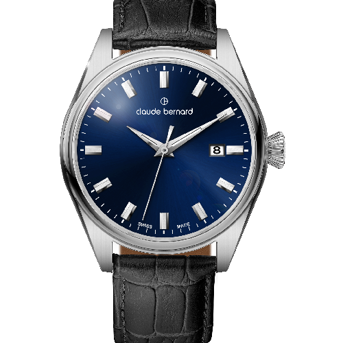 Claude Bernard Proud Heritage Date Black Leather Strap