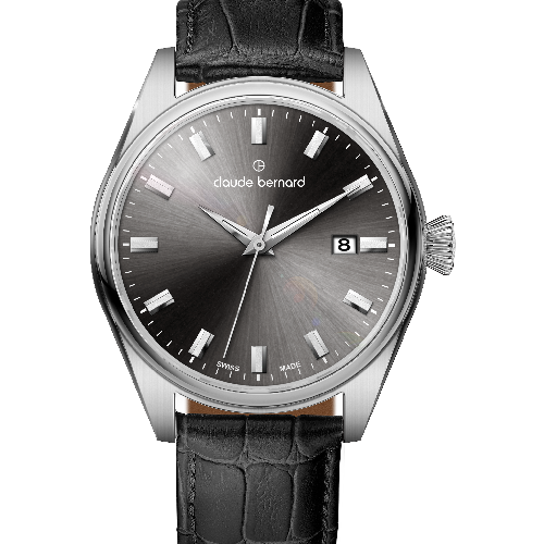 Claude Bernard Proud Heritage Date Black Leather Strap