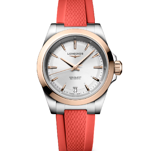 Longines Conquest Automatic Red Rubber Strap 34 mm
