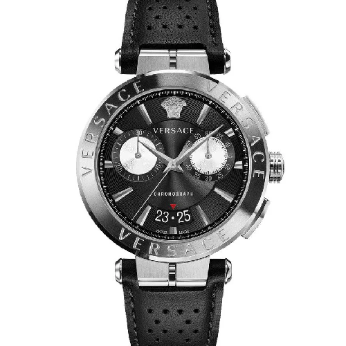 Versace Aion Chronograph Black Leather Strap