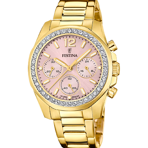 Festina Zircons Chronograph Gold Stainless Steel Bracelet