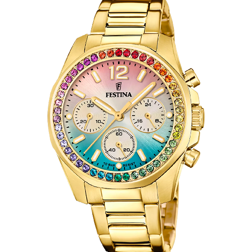 Festina Zircons Chronograph Gold Stainless Steel Bracelet
