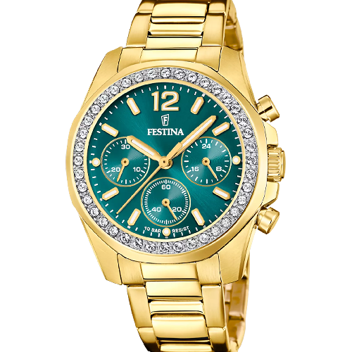 Festina Zircons Chronograph Gold Stainless Steel Bracelet