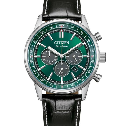 CITIZEN Eco-Drive Chronograph Black Leather Strap