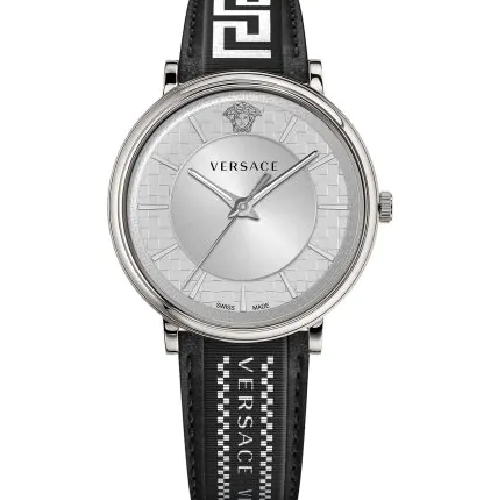 Versace V-Circle Black Leather Strap