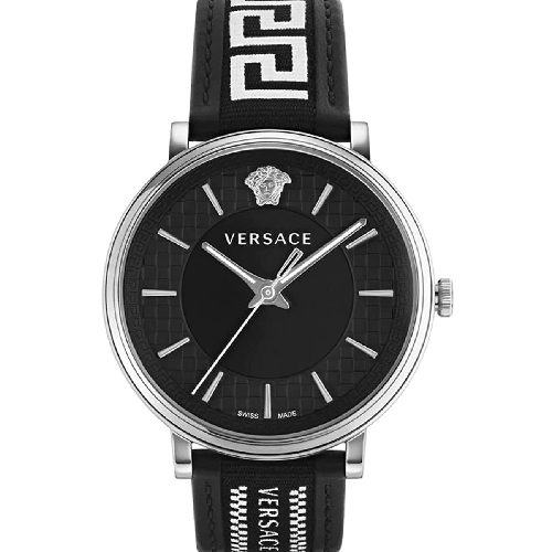 Versace V-Circle Black Leather Strap