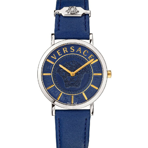 Versace V-Circle Blue Leather Strap