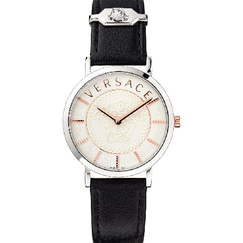 Versace V-Circle Black Leather Strap